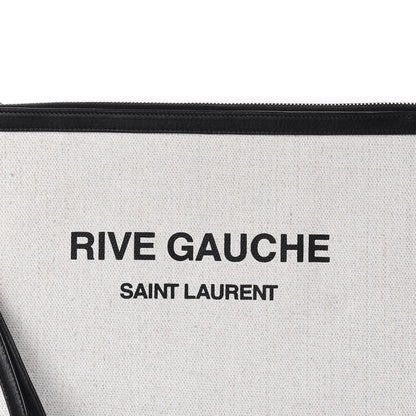 Saint Laurent Linen Canvas Rive Gauche Zipped Pouch Optic White 10 of 11