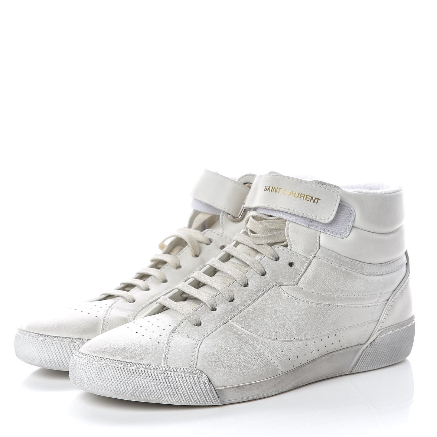 Calfskin Distressed Lenny Logo-Print High Top Sneakers 38 Blanc Optique