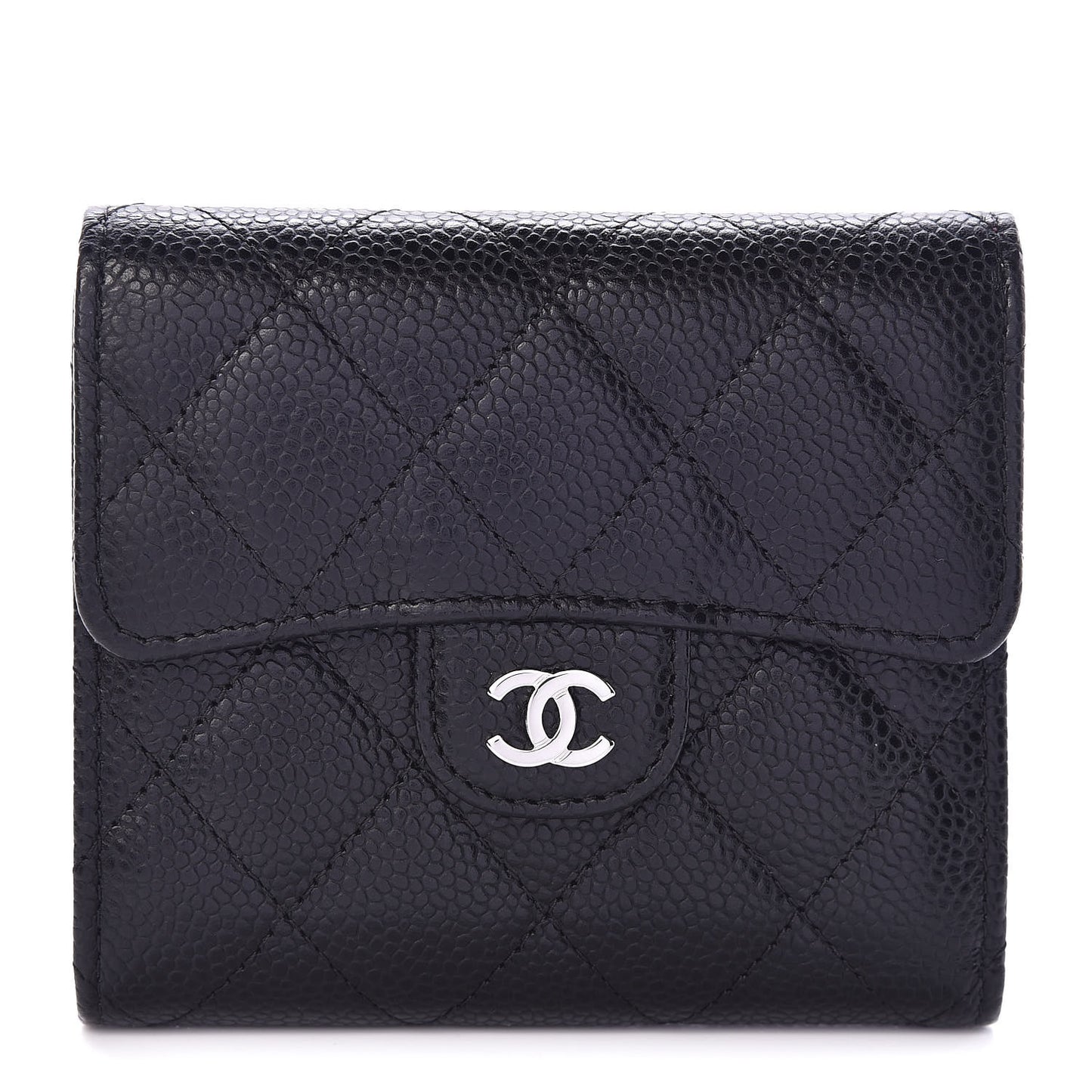 Caviar Quilted Compact Flap Wallet Black