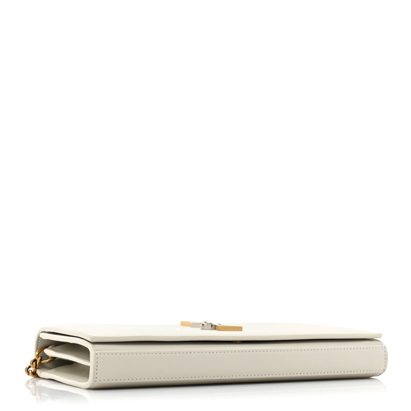 SAINT LAURENT Smooth Calfskin Tri-Metal Cassandre Wallet On Chain WOC Crema Soft