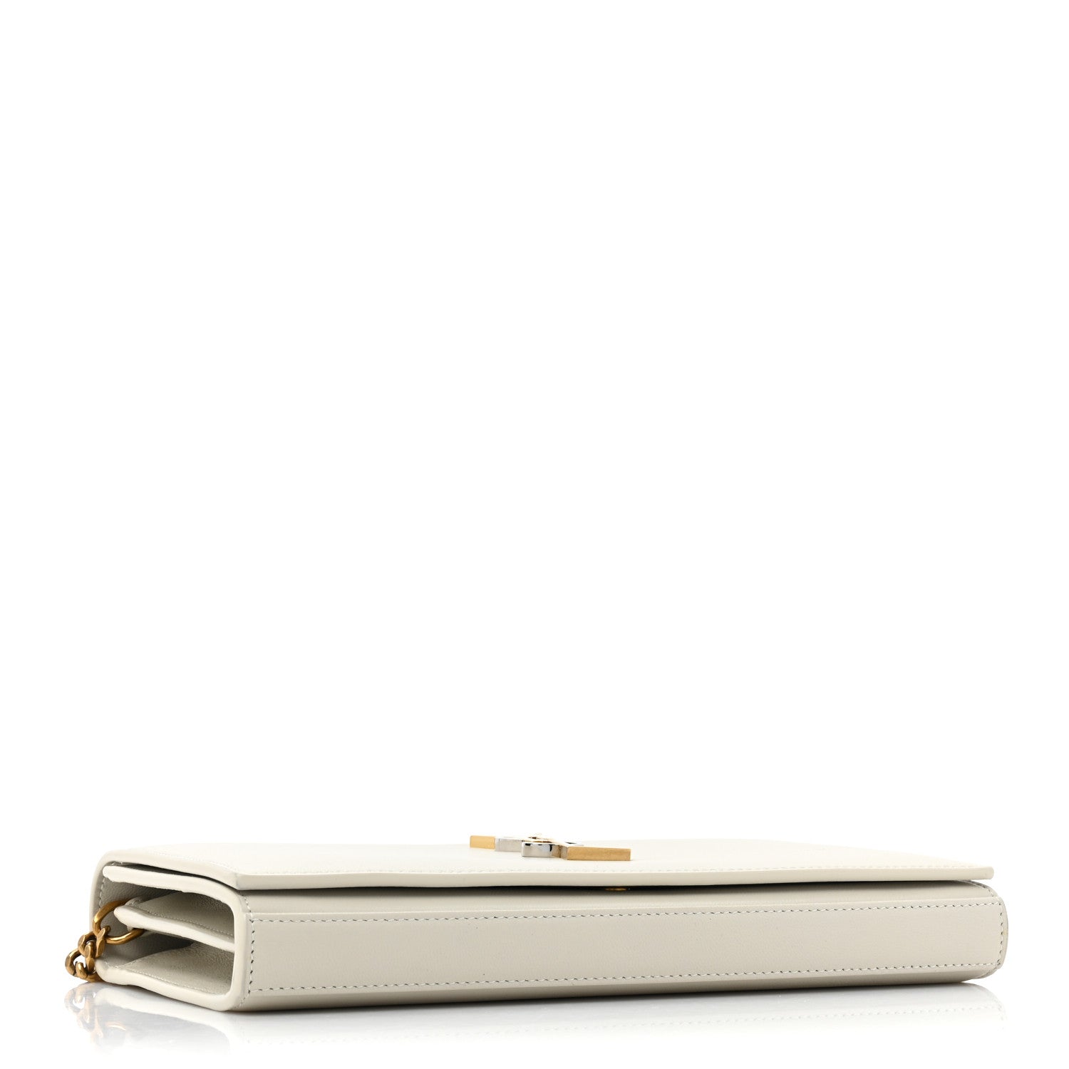Saint Laurent SAINT LAURENT Smooth Calfskin Tri-Metal Cassandre Wallet On Chain WOC Crema Soft 5 of 12