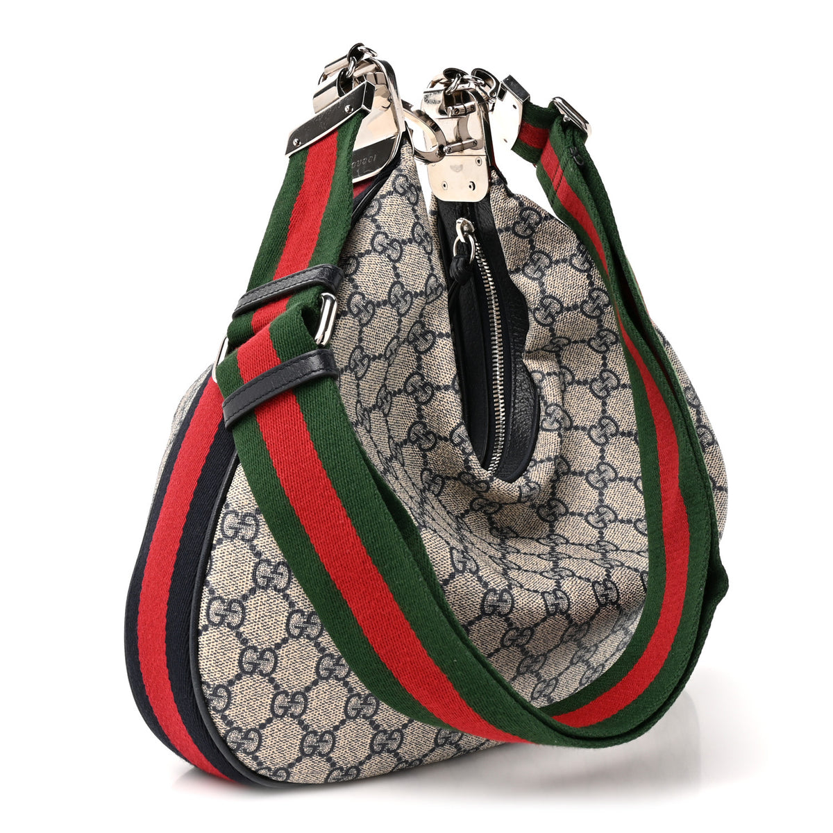 Gucci GG Supreme Monogram Textured Calfskin Web Large Attache Shoulder Bag Beige Blue 3 of 10