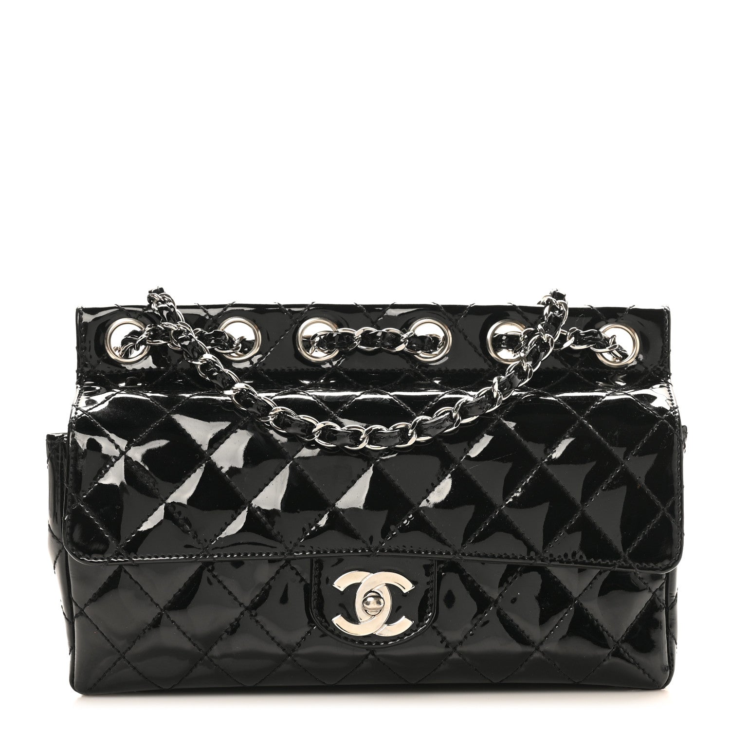 Chanel Patent Quilted Medium Diagonal CC Flap Black 1 of 11