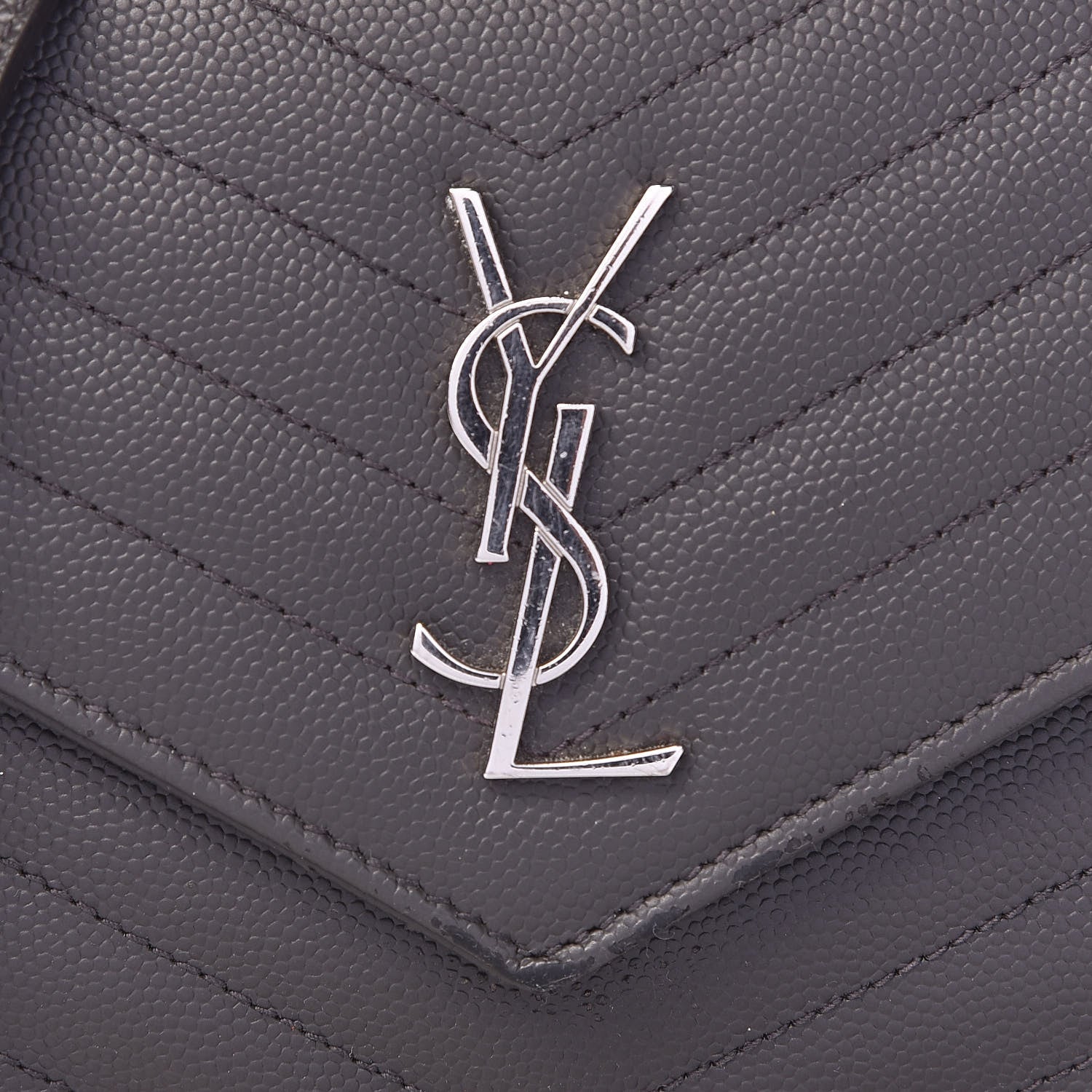 Saint Laurent Grain De Poudre Matelasse Chevron Monogram Envelope Chain Wallet Coal 8 of 11