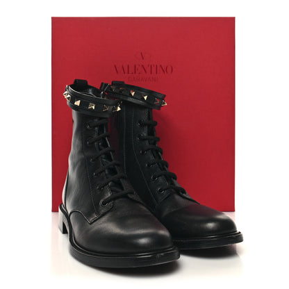 Valentino Garavani Calfskin Rockstud Combat Ankle Boots 40 Black 11 of 11