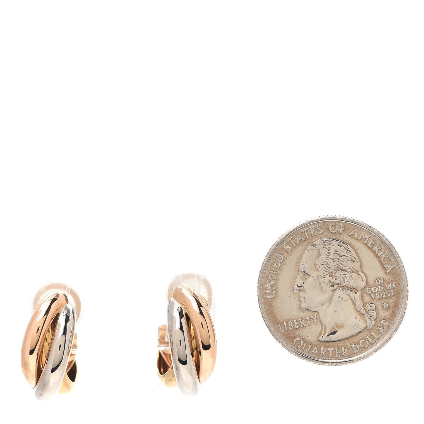 18K Pink Yellow White Gold 7.5mm Trinity Clip-On Earrings