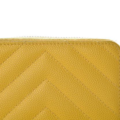Chanel Caviar Chevron Quilted Zip Coin Purse Yellow 4 of 10