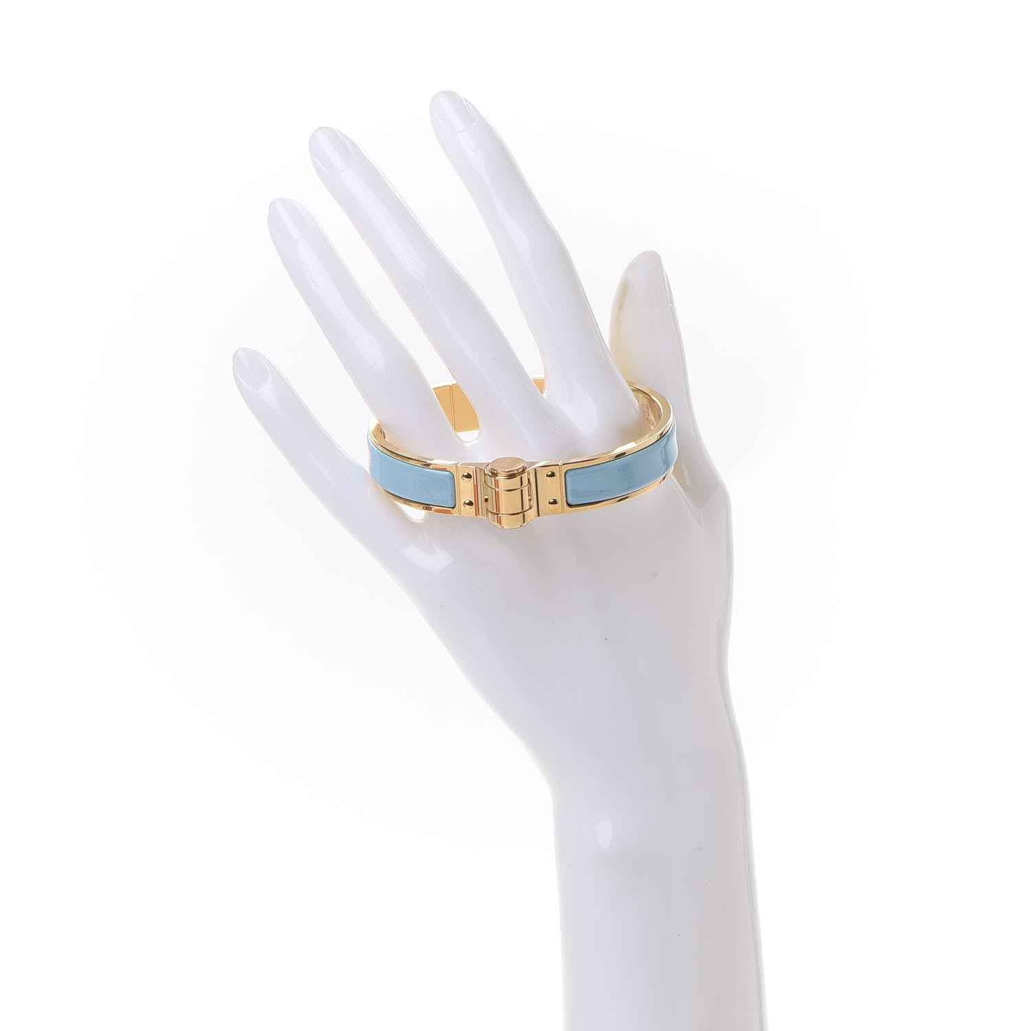 Hermes Enamel Charniere Uni Narrow Hinged Bracelet M Turquoise 2 of 6