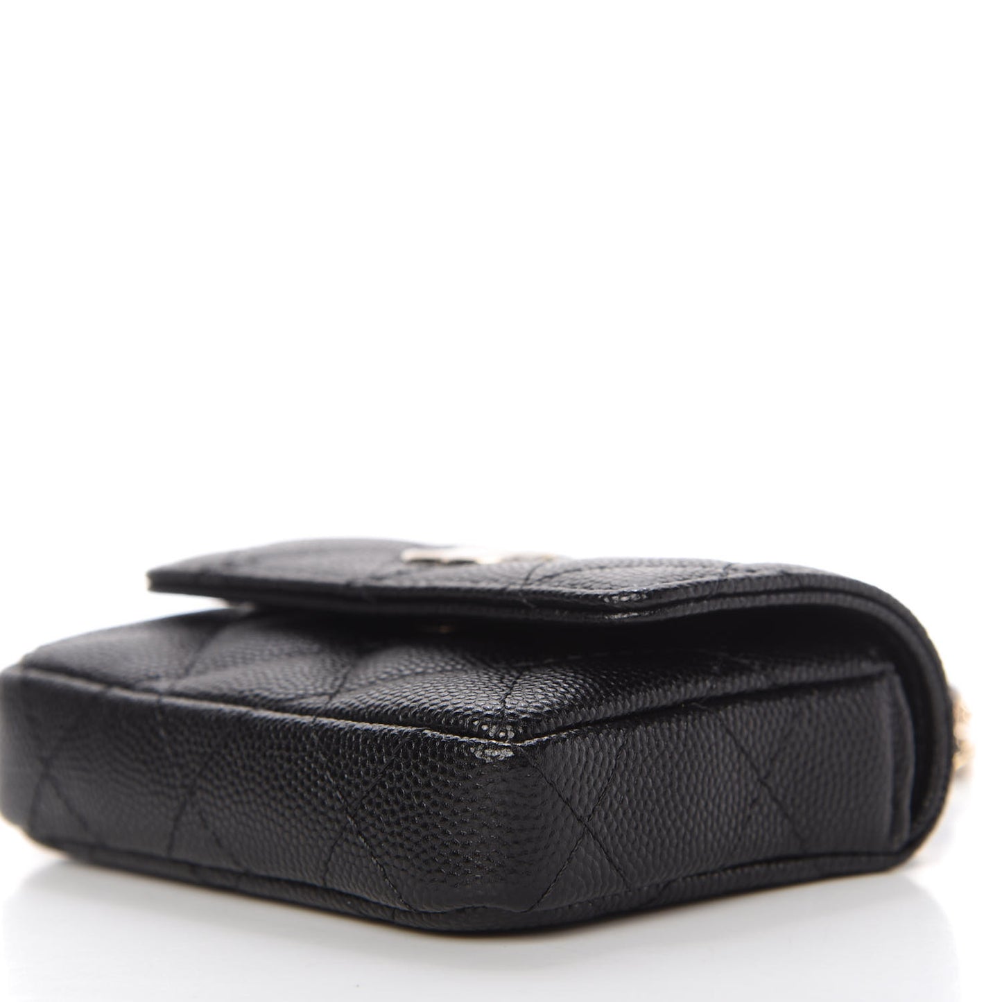 Caviar Quilted Pearl Card Holder On Chain Black