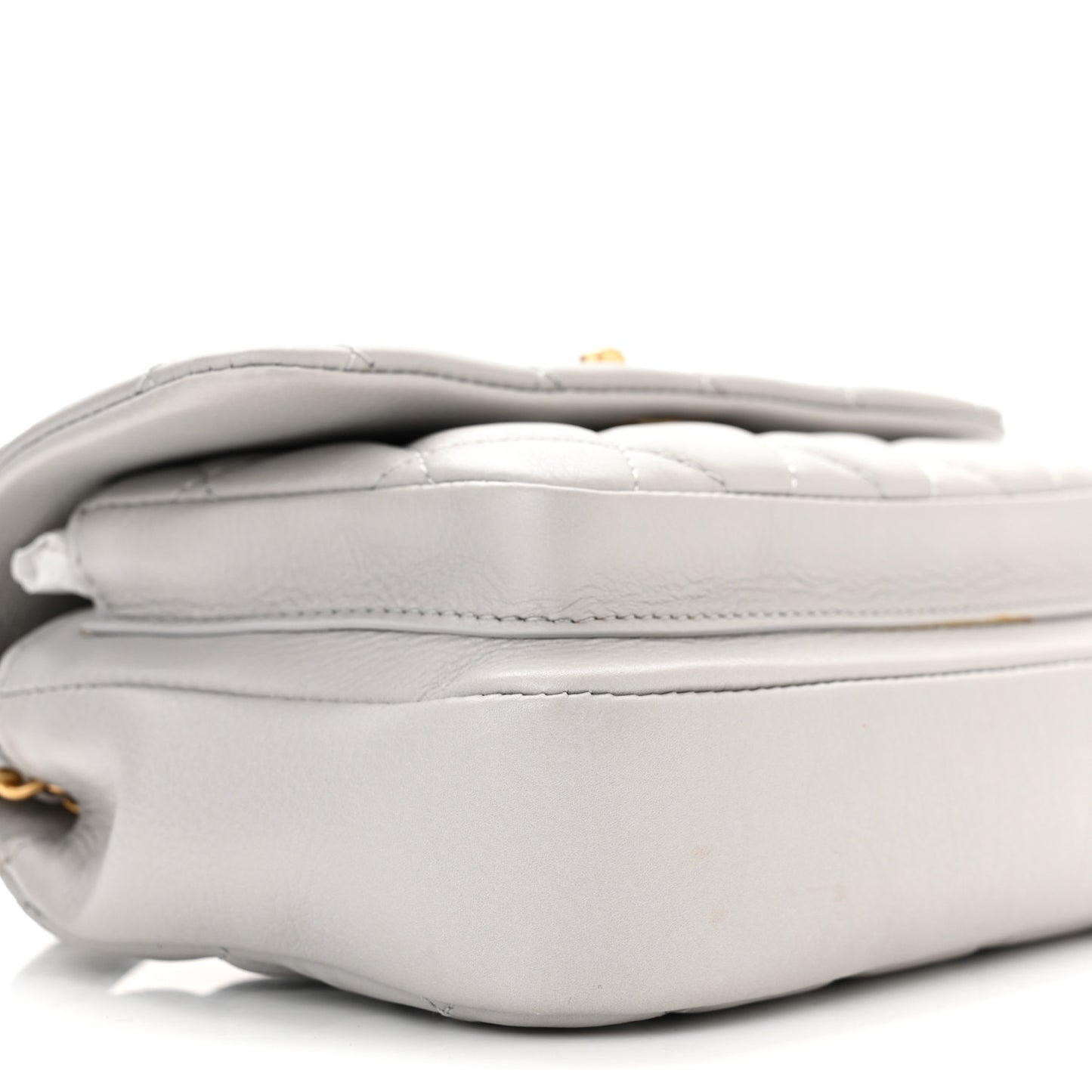 Calfskin Quilted Top Handle Flap Light Grey