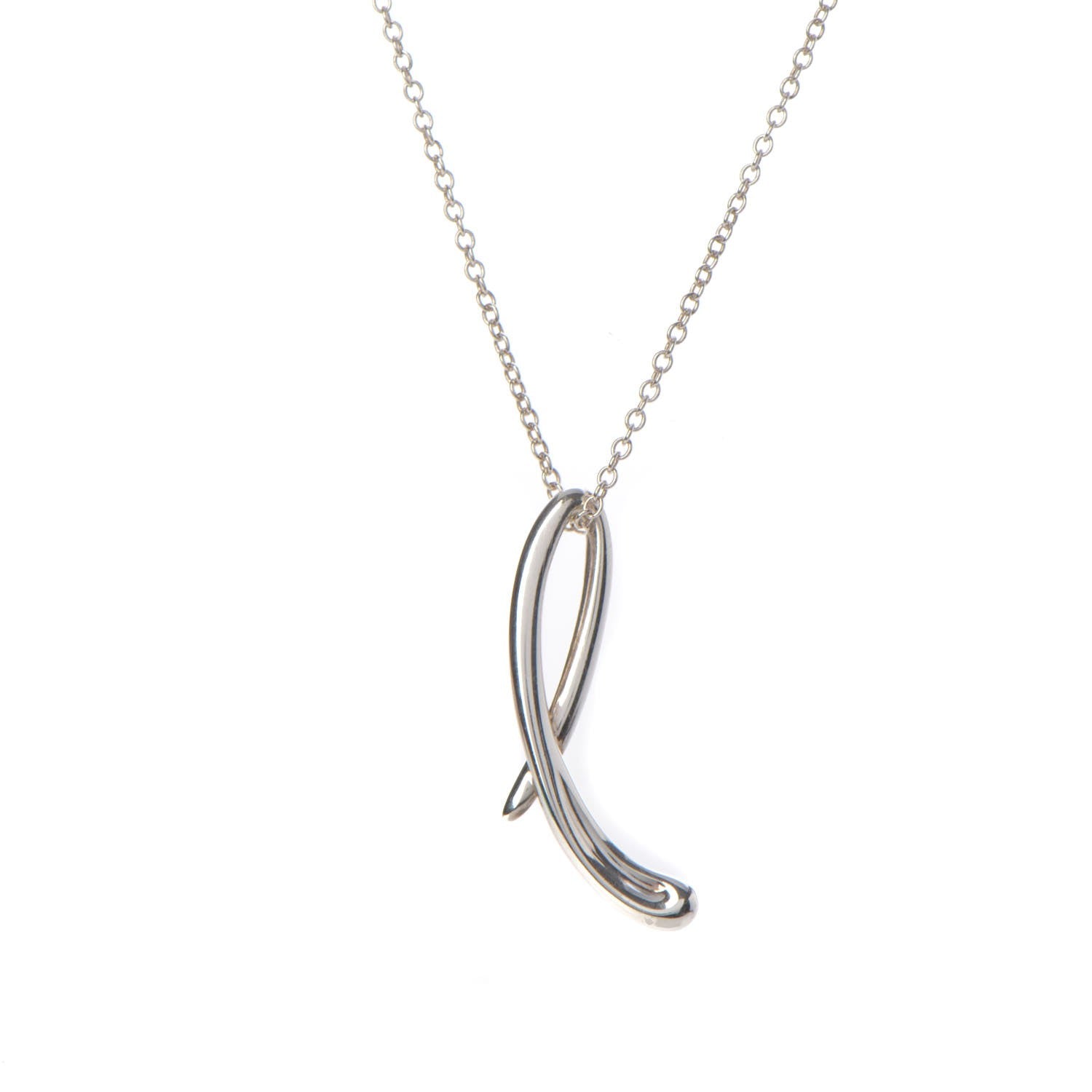 Tiffany Sterling Silver Elsa Peretti Letter L Pendant Necklace 3 of 9