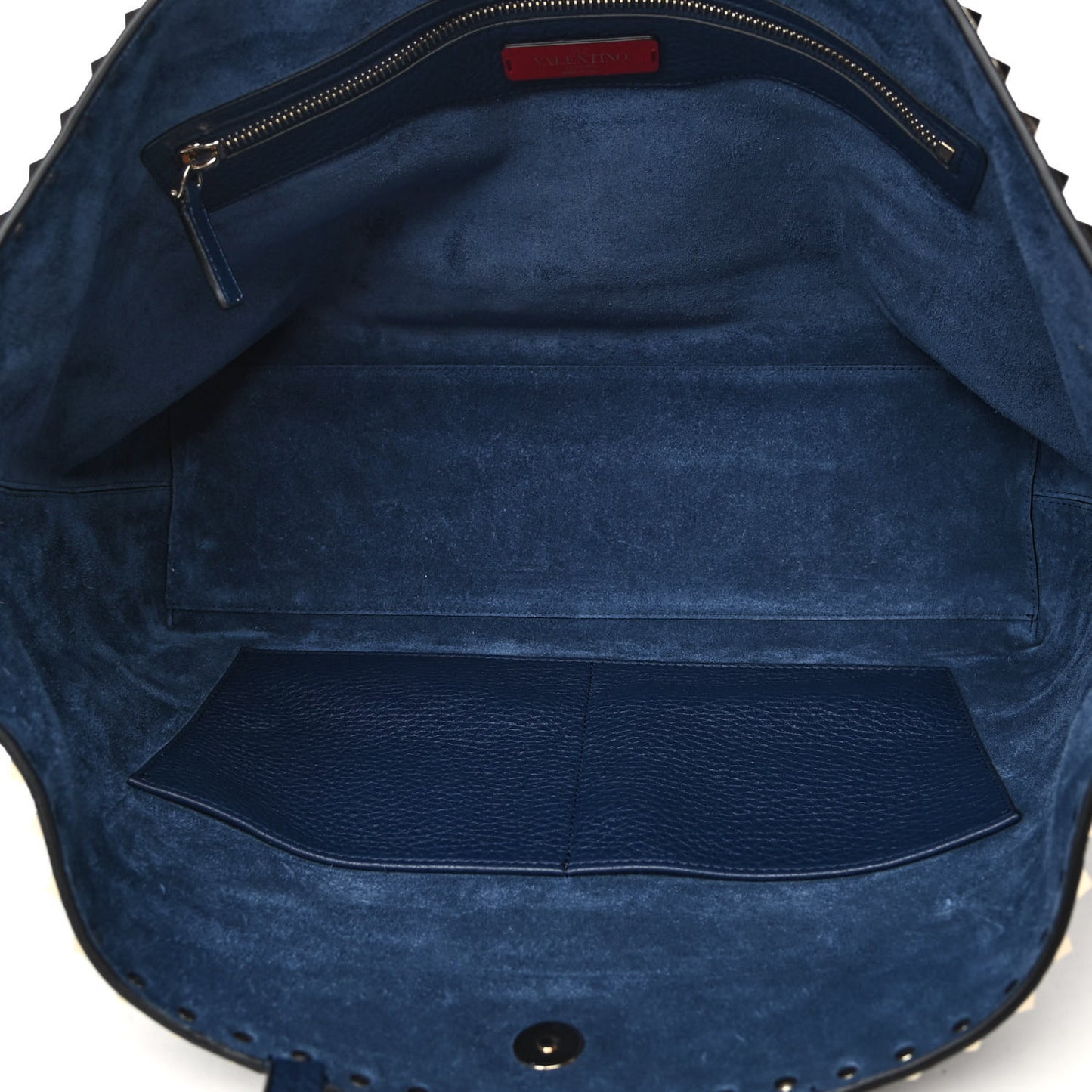 Grained Calfskin Rockstud Shoulder Tote Marine