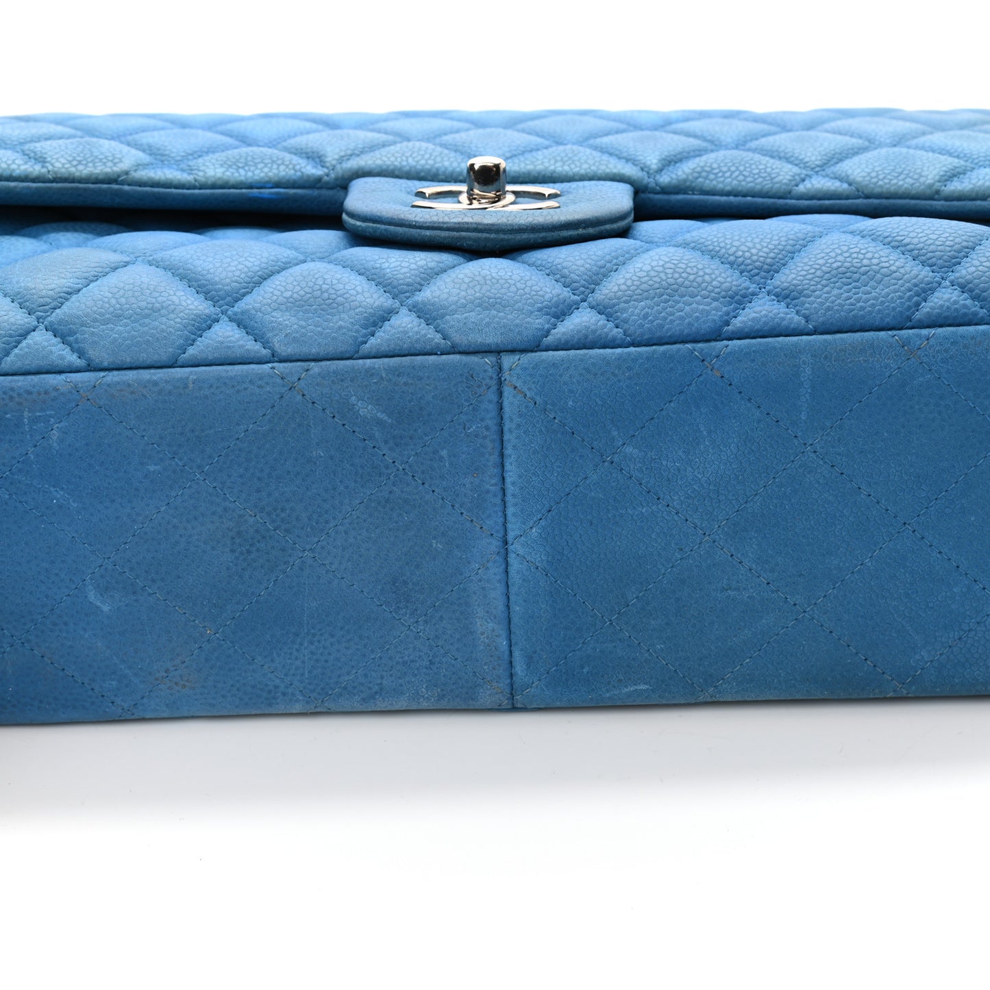 Iridescent Caviar Quilted Jumbo Double Flap Blue