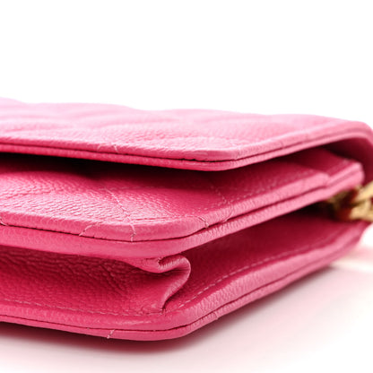 Chanel Shiny Caviar Quilted Chain Melody Wallet On Chain WOC Dark Pink 11 of 12