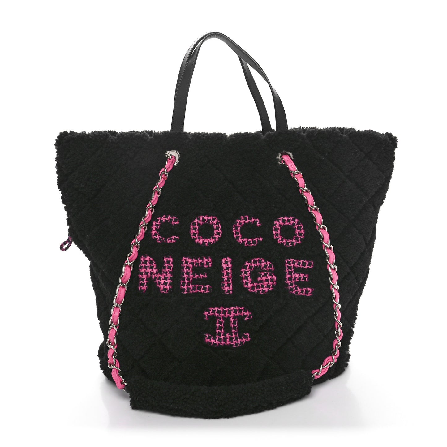 Shearling Sheepskin Large Coco Neige Tote Black