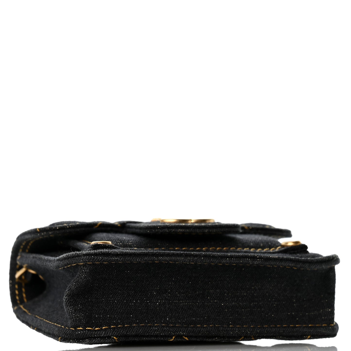 Denim Quilted Double You Mini Flap Black Golden
