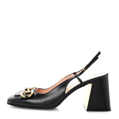 Gucci Malaga Kid Horsebit 75mm Slingback Pumps 40 Black 1 of 9