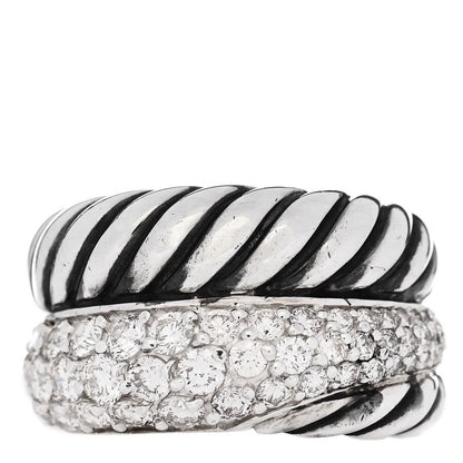 David Yurman Sterling Silver Diamond Thoroughbred Cable Wrap Ring 50 5.25 1 of 4