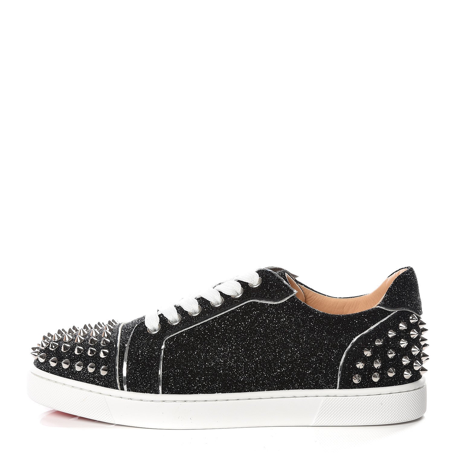 Christian Louboutin Crosta Womens Vieira Spiked Flat Comete Sneakers 39.5 Black Silver 1 of 11