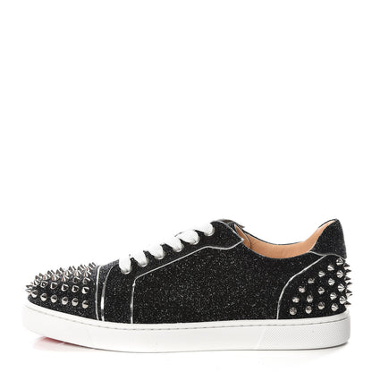 Christian Louboutin Crosta Womens Vieira Spiked Flat Comete Sneakers 39.5 Black Silver 1 of 11