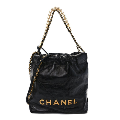 Chanel Shiny Crumpled Calfskin Quilted Pearl Mini Chanel 22 Black 1 of 9