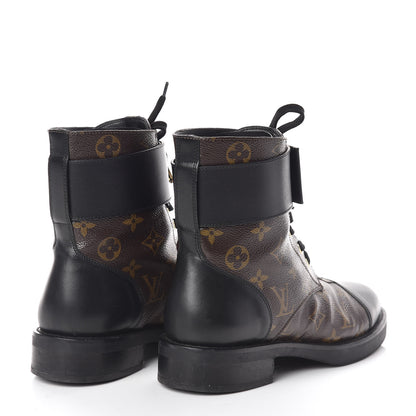 Louis Vuitton Calfskin Monogram Wonderland Flat Ranger Boots 38 Black 4 of 7
