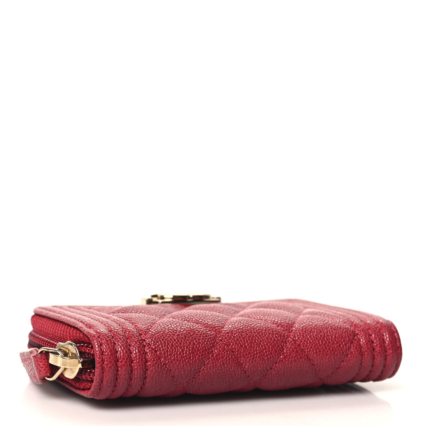 Caviar Quilted Boy Zip Around Coin Purse Wallet Burgundy