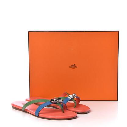Hermes Nappa Calfskin Corfou Sandals 37 Multicolor Celeste 9 of 9