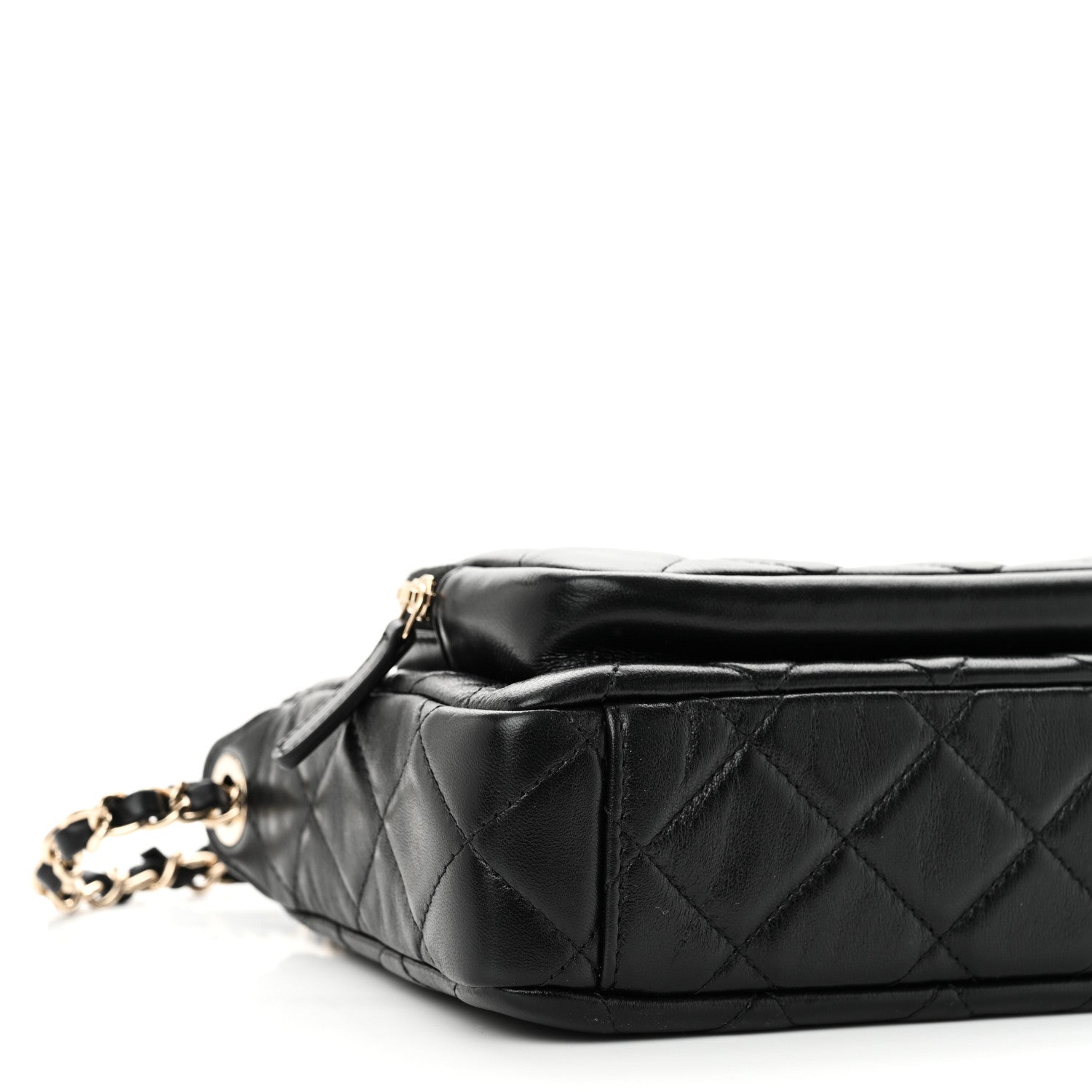 Chanel Shiny Crumpled Lambskin Quilted Small Preppy Pocket Clutch With Chain Black 9 of 10