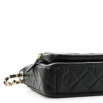 Chanel Shiny Crumpled Lambskin Quilted Small Preppy Pocket Clutch With Chain Black 9 of 10