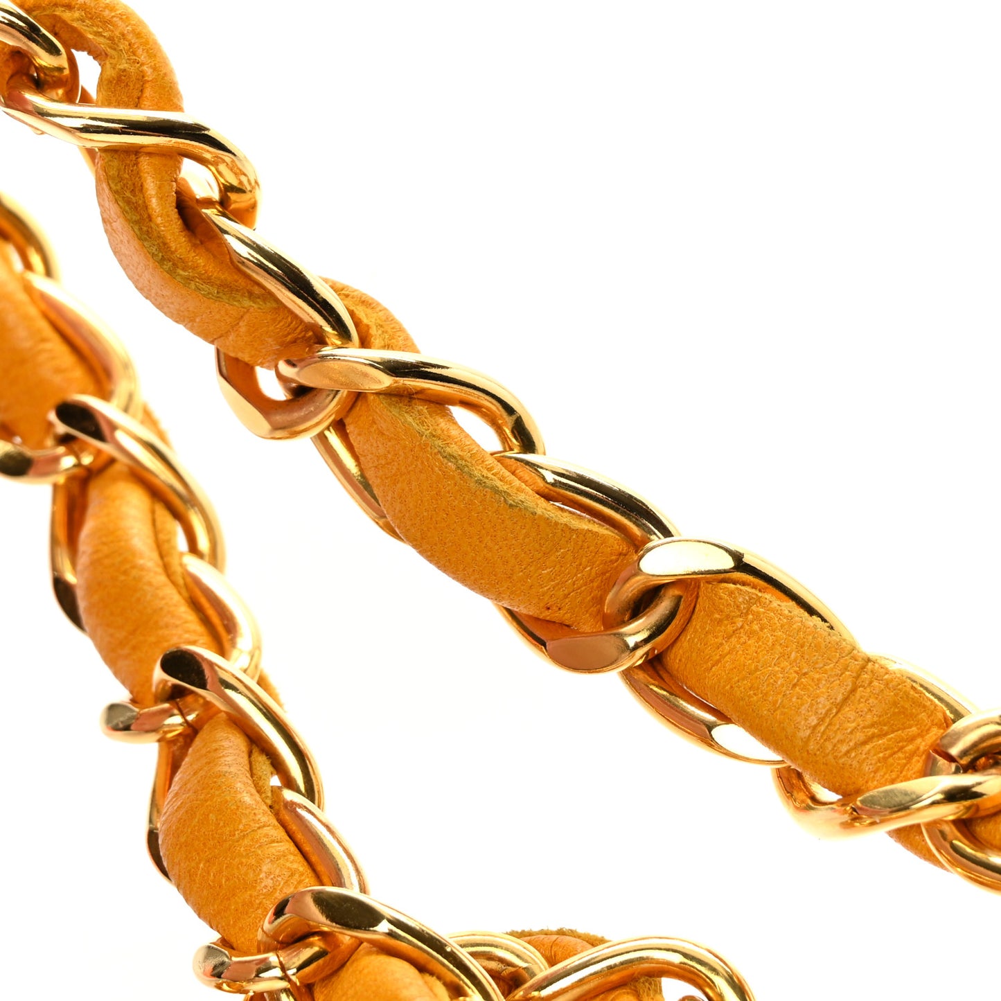 Metal Lambskin CC Chain Belt Yellow