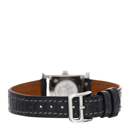 Hermes Stainless Steel Alligator Diamond Bezel Black Mother of Pearl 17.2mm Heure H Hour Quartz Watch Graphite 3 of 5