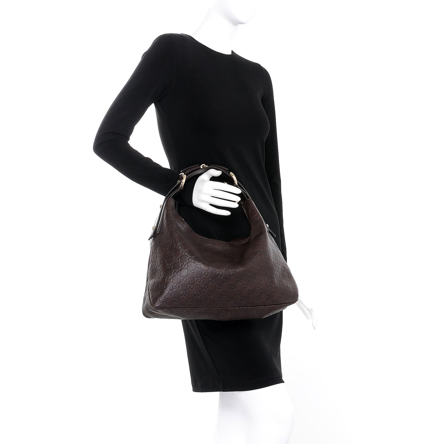 Guccissima Medium Horsebit Chain Hobo Dark Brown