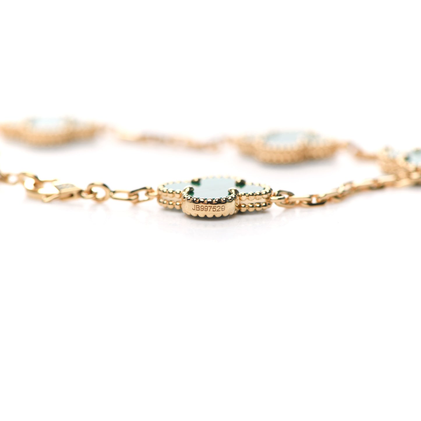 18K Yellow Gold Malachite 5 Motifs Vintage Alhambra Bracelet
