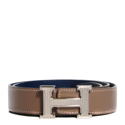 Hermes Swift Epsom Guilloche 32mm H Belt 80 Etoupe Bleu De Malte 1 of 7