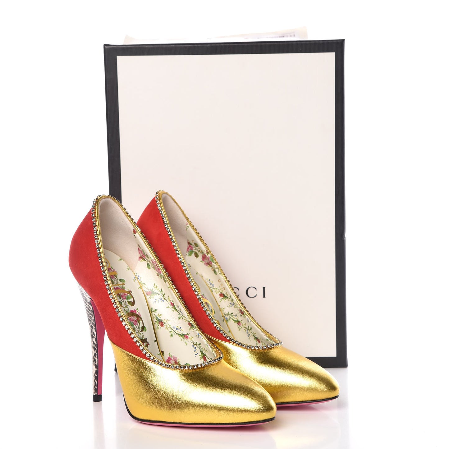 Metallic Nappa Kid Scamosciato Elaphe Snakeskin Peachy Pumps 38 Oro Red Roccia