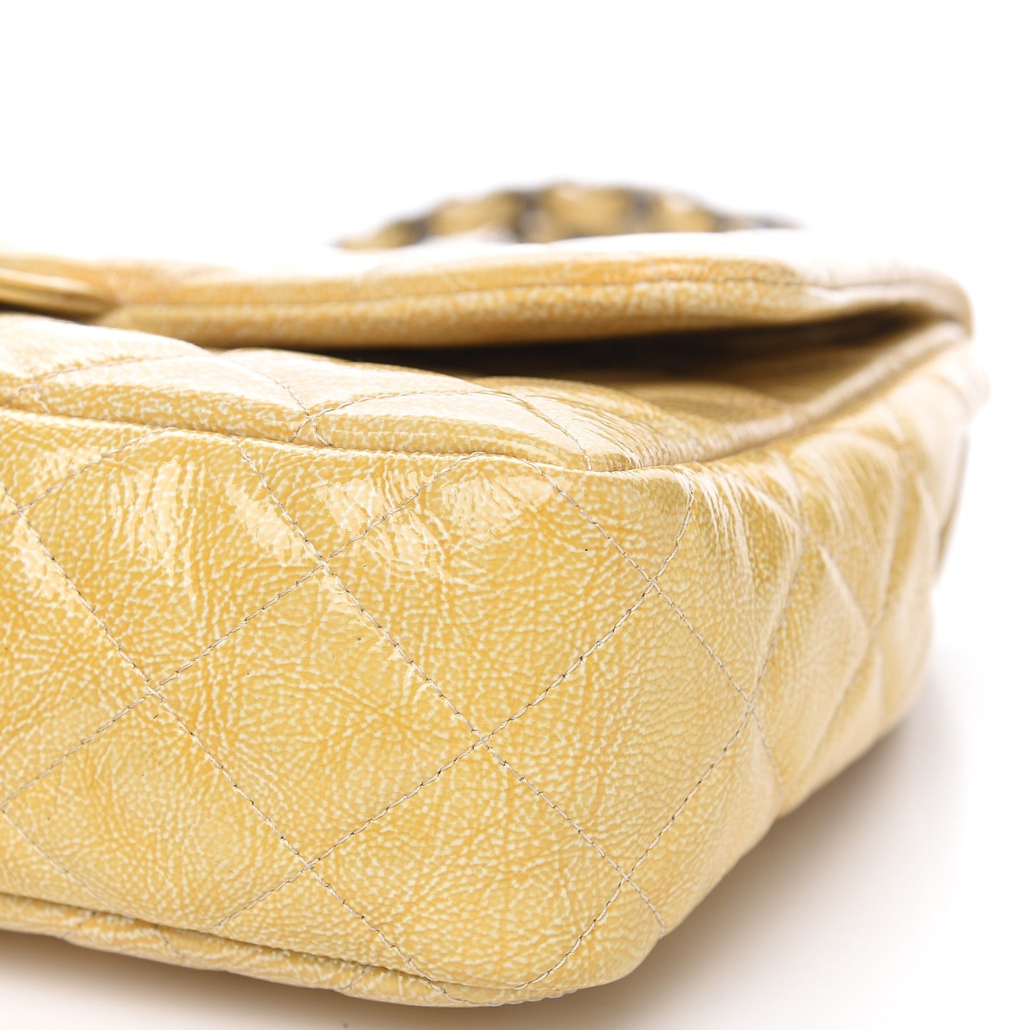 Crinkled Patent Quilted Jumbo Single Flap Light Beige