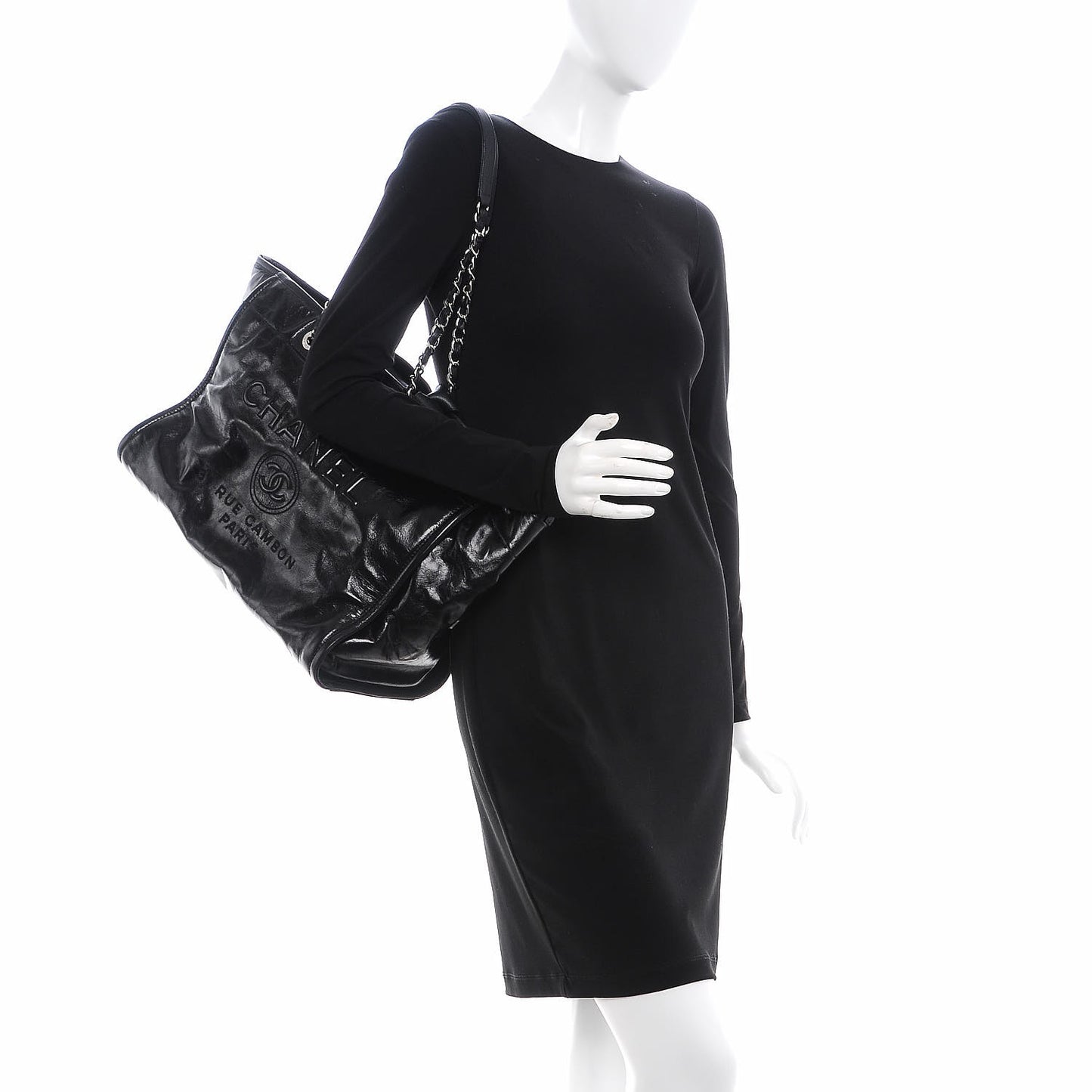 Glazed Calfskin Large Deauville Tote Black