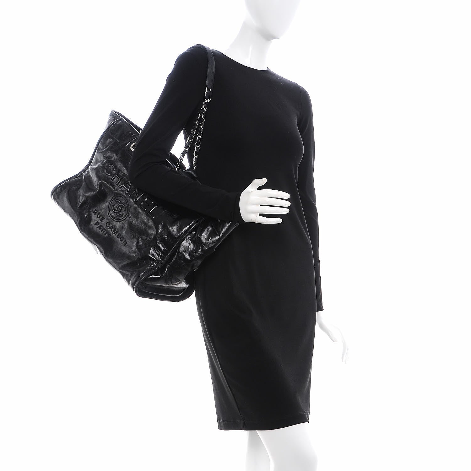 Chanel Glazed Calfskin Large Deauville Tote Black 2 of 7