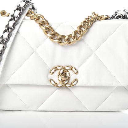 Chanel Shiny Crumpled Calfskin Quilted Medium 19 Flap White 9 of 11