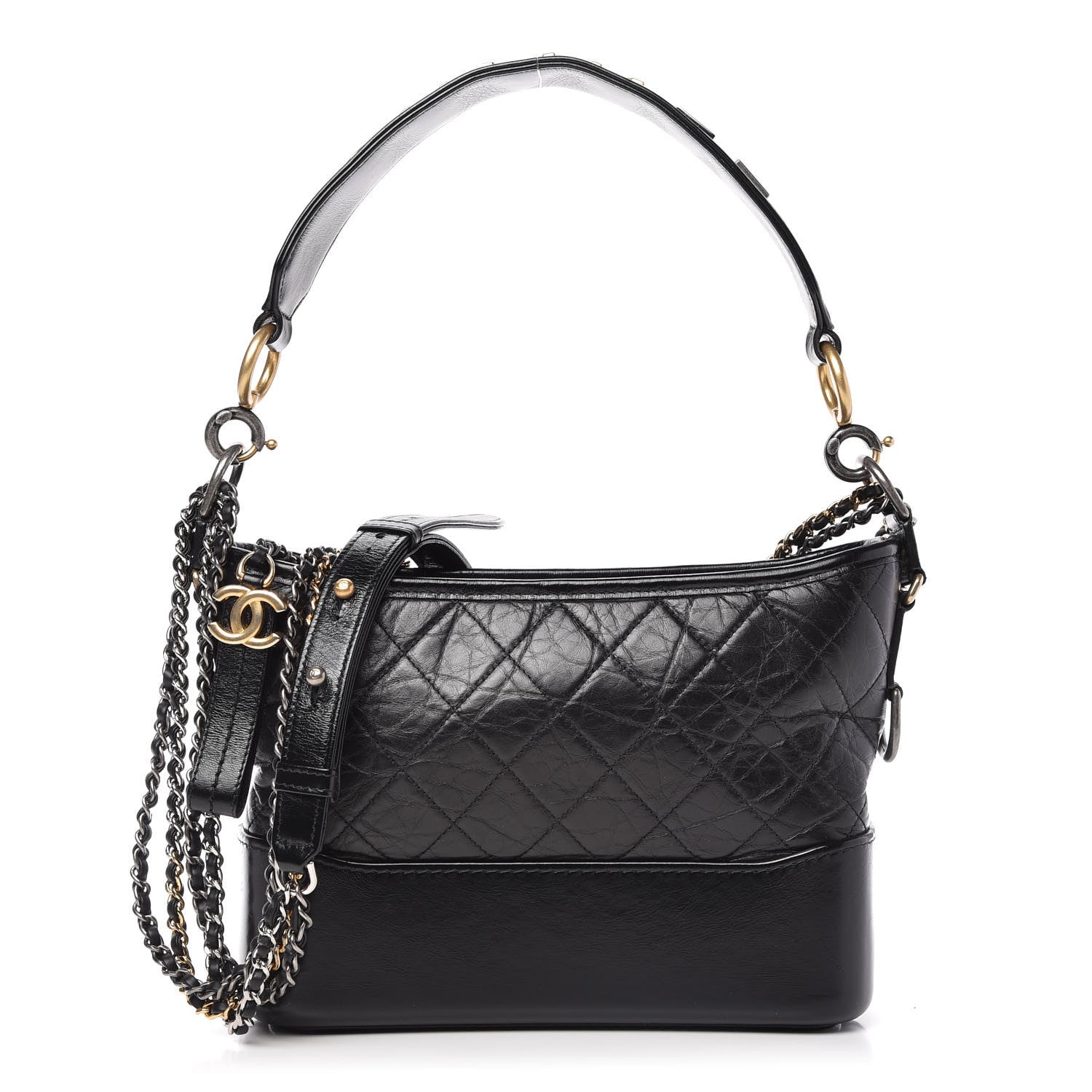 Chanel Aged Calfskin Quilted Small Gabrielle Logo Hobo Black 1 of 12