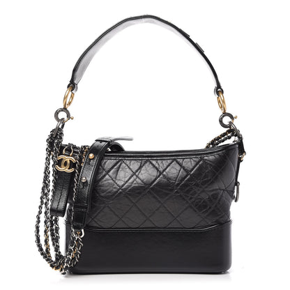 Chanel Aged Calfskin Quilted Small Gabrielle Logo Hobo Black 1 of 12