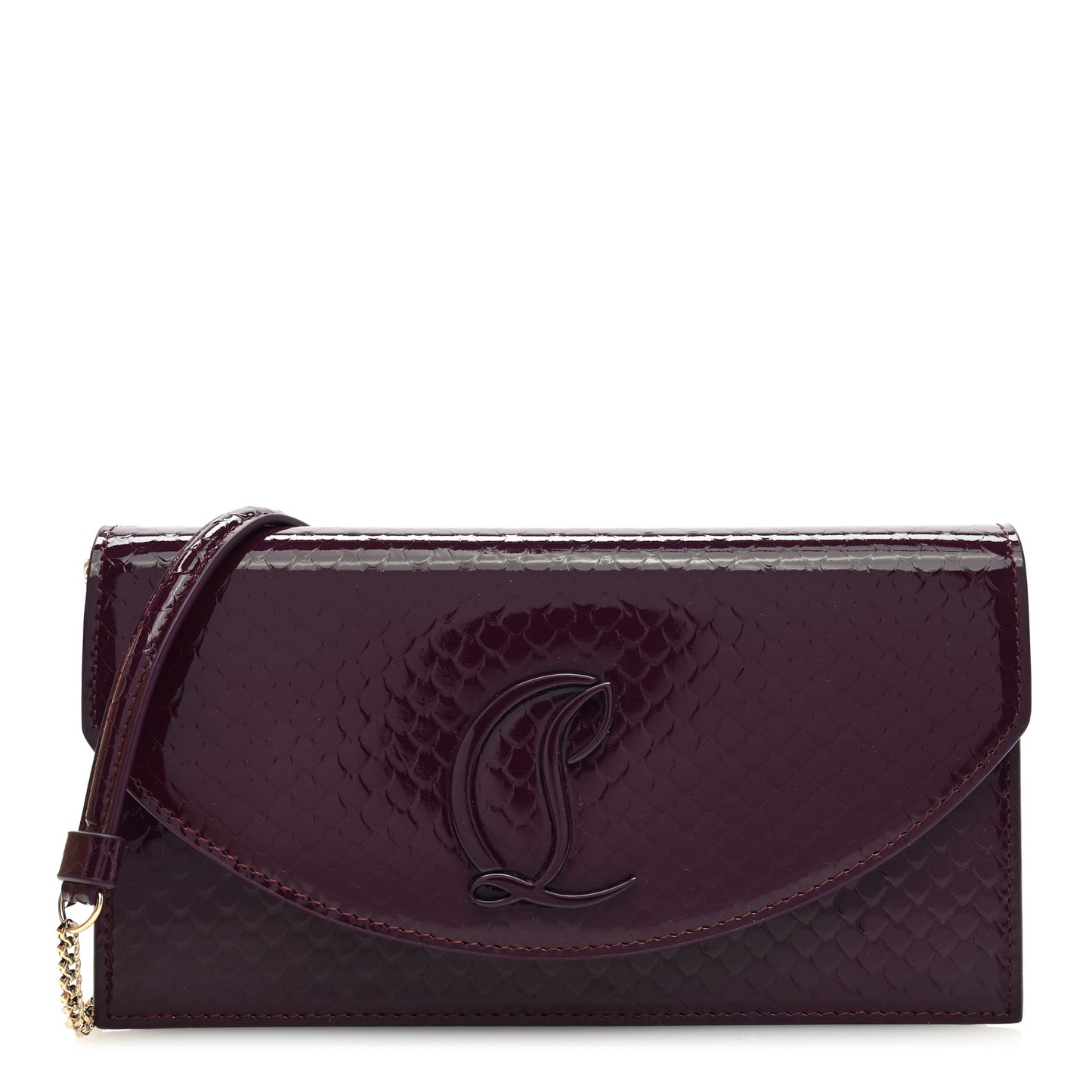 Patent Birdy Snakeskin Embossed Loubi54 Crossbody Clutch Merlot