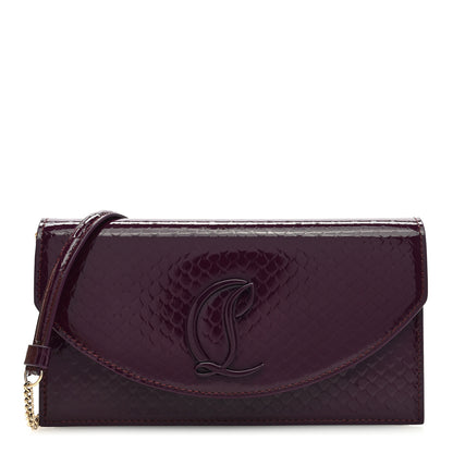 Christian Louboutin Patent Birdy Snakeskin Embossed Loubi54 Crossbody Clutch Merlot 1 of 10