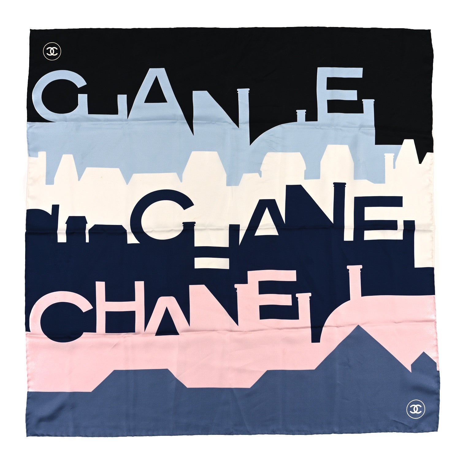 Chanel Silk CC Square Scarf Black Blue Pink White 1 of 3