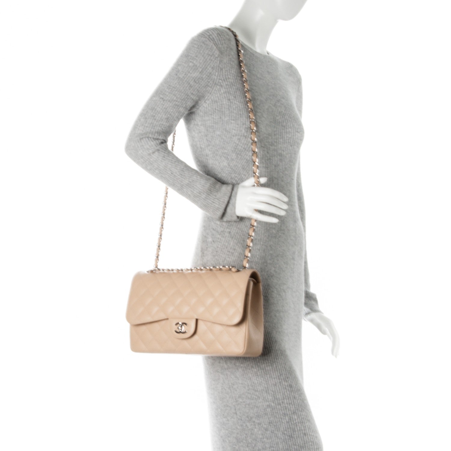 Chanel Caviar Quilted Jumbo Double Flap Beige Clair 3 of 9