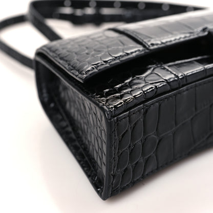 Balenciaga Shiny Calfskin Monochrome Crocodile Embossed Hourglass Chain Bag XS Black 7 of 8