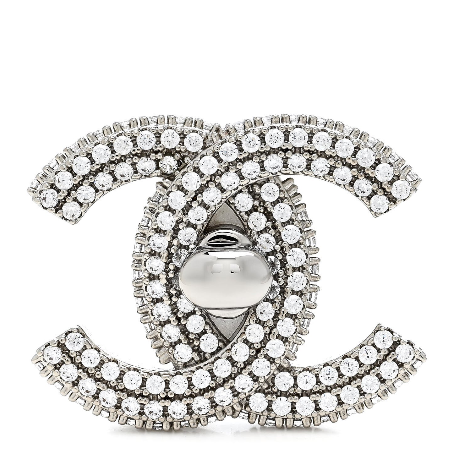 Crystal CC Turnlock Brooch Silver
