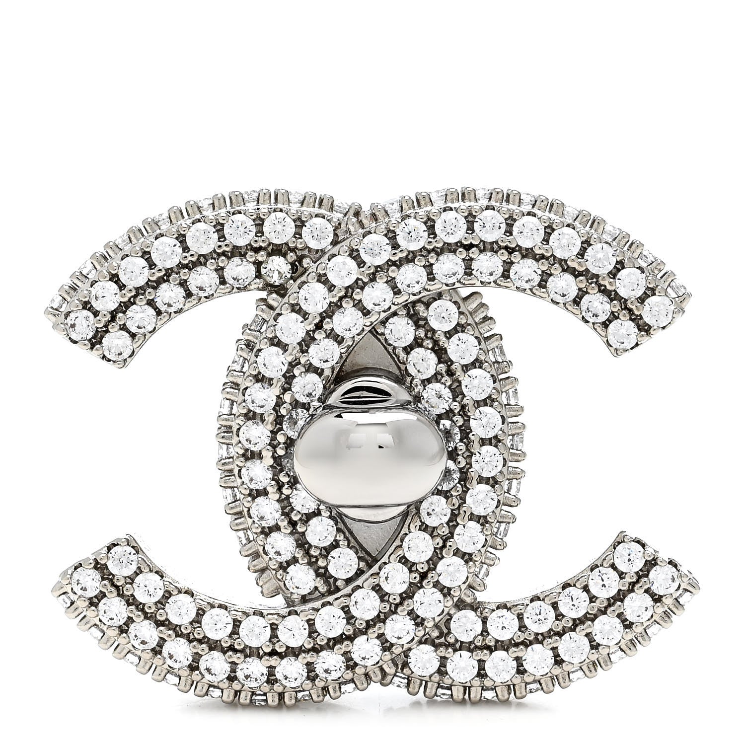 Chanel Crystal CC Turnlock Brooch Silver 1 of 3