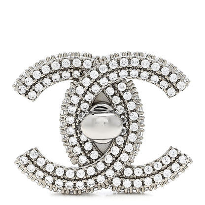 Chanel Crystal CC Turnlock Brooch Silver 1 of 3